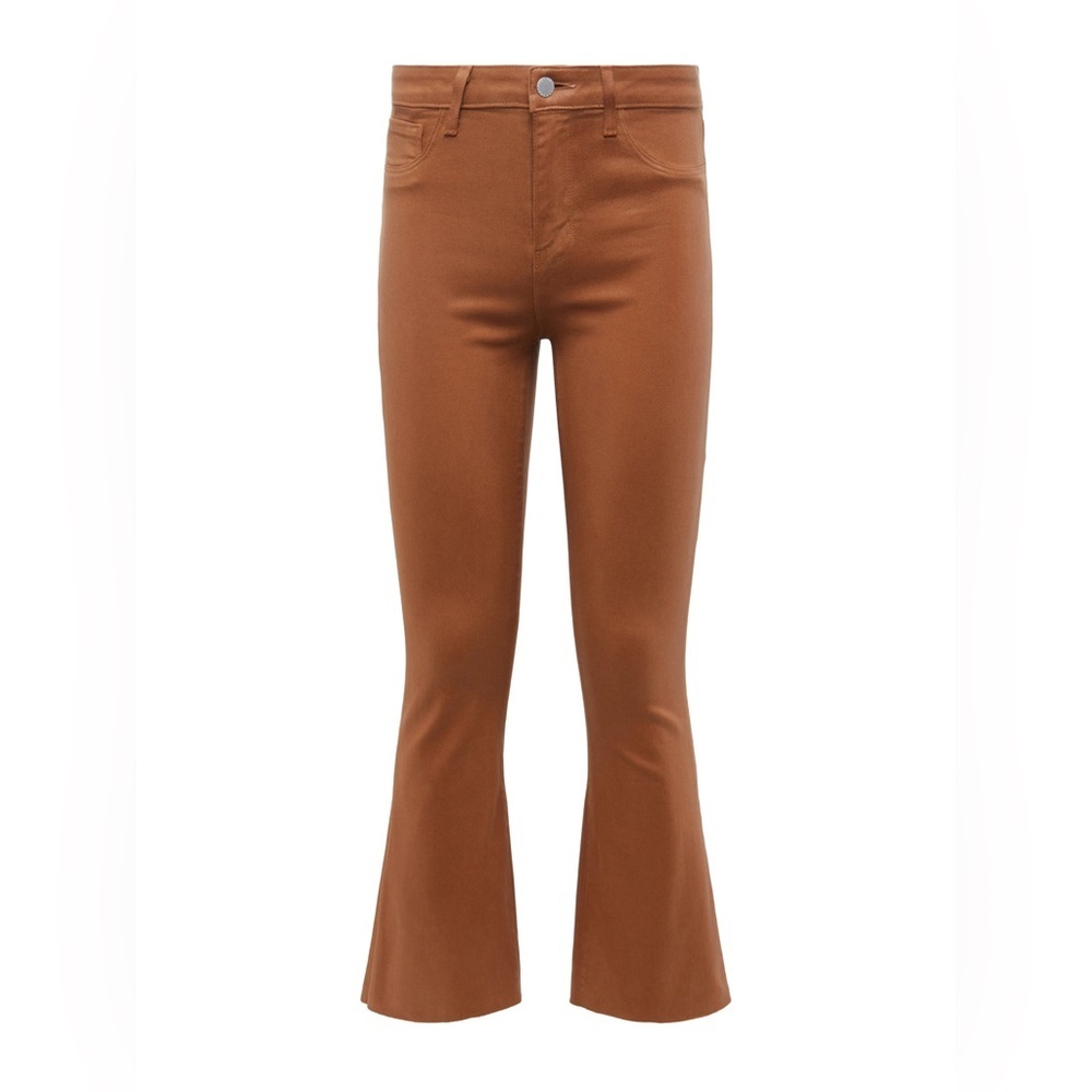 L’AGENCE Jeans Kendra Coated Cropped Flare Java Tan Denim Women Size 25 NWOT NEW - Picture 5 of 12